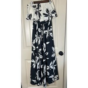 Stitch & Feather Side Slit Strapless Maxi Dress Sz M Black/Beige Resort Cocktail